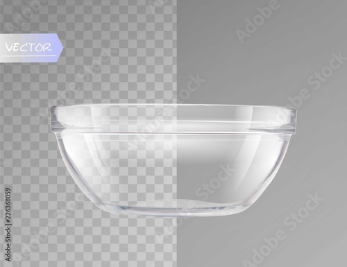 Transparent glass bowl isolated realistic vector illustration.