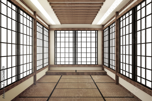 Schilderij op canvas Mock up,Japanese style, empty room. 3D rendering