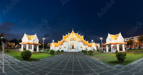 Wat benjamaborphit dusitvanaram or marble temple at twilight photo