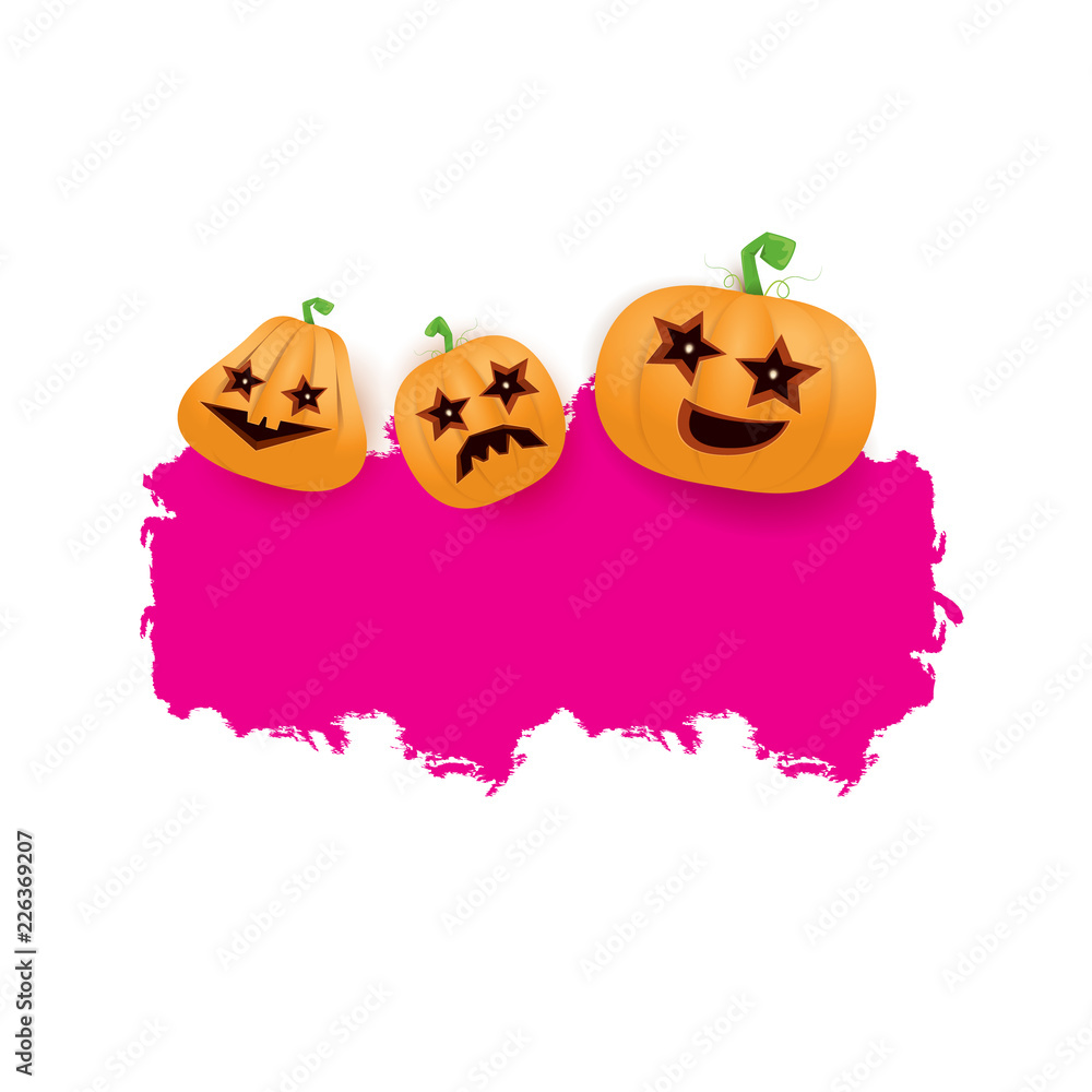 Fototapeta premium Halloween web pink grunge Banner or poster with Halloween scary pumpkins isolated on white background . Funky kids Halloween banner with space for greeting text or sale