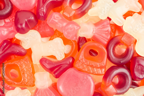 Photography background of gummy candy with different fruit flavors