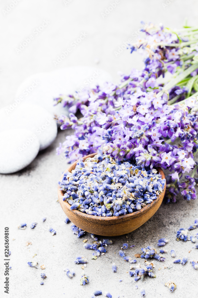 Lavender flowers, bouquet on rustic background, overhead. Lavender flowers, bouquet on rustic background, overhead.
