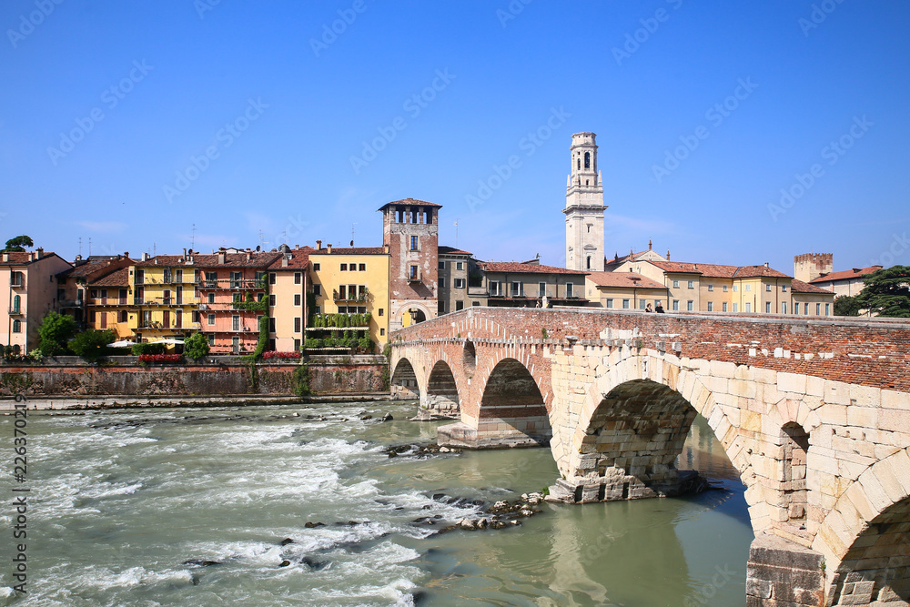 View of Pietra bridge in Verona