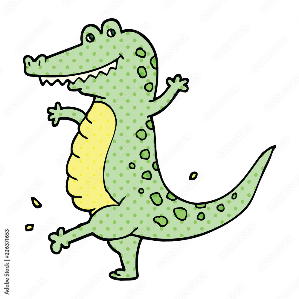 Obraz premium comic book style cartoon dancing crocodile