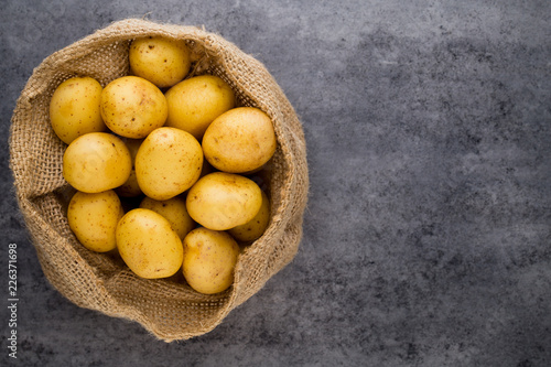A bio russet potato wooden vintage background.