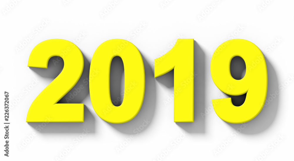 year 2019 yellow 3d numbers with shadow isolated on white - orthogonal projection year 2019 yellow 3d numbers with shadow isolated on white - orthogonal projection