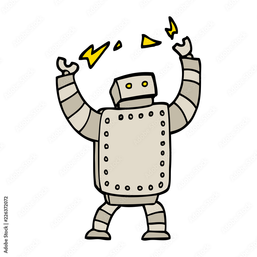 hand drawn doodle style cartoon giant robot
