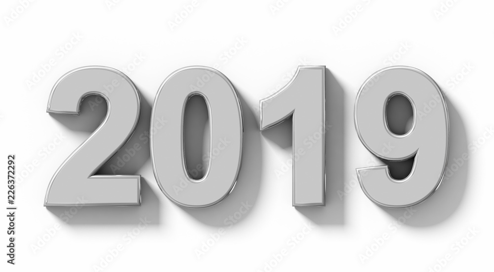 year 2019 silver 3d numbers with shadow isolated on white - orthogonal projection year 2019 silver 3d numbers with shadow isolated on white - orthogonal projection