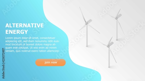 Alternative energy. Solar, wind power. Web page concept for your design. 3d isometric concept landing page