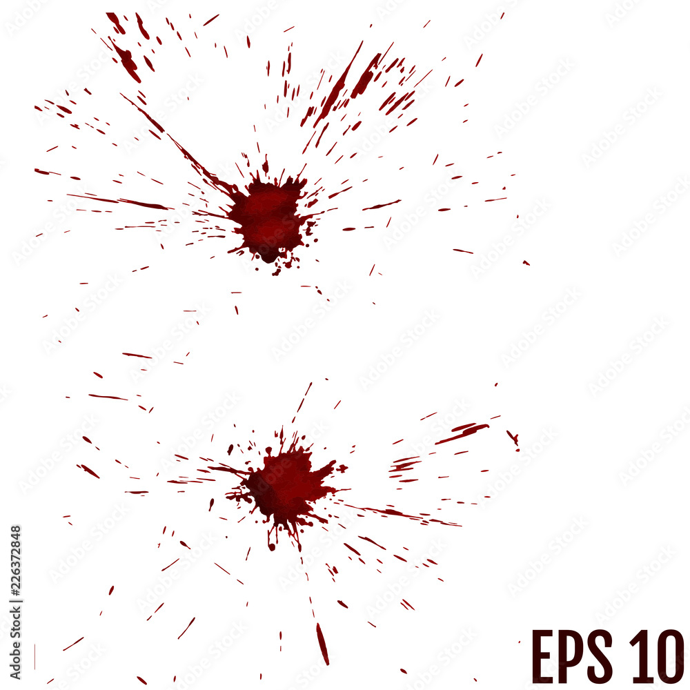 Dripping blood isolated on white. Vector Set of different blood splashes, drops and trail. Dripping blood seamless repeatable. Halloween concept : Blood dripping. Blood on white background.