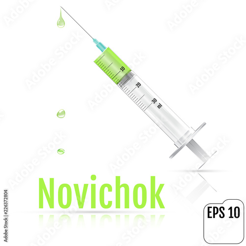 Novichok syringe. Novichok poison drops. Realistic vector illustration