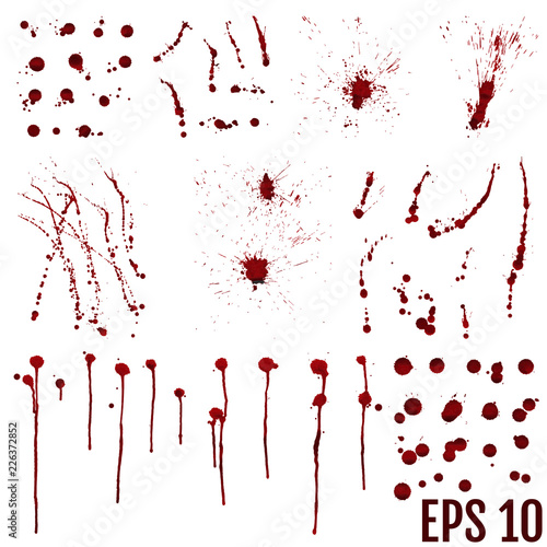 collection various blood or paint splatters,Halloween concept,ink splatter background, isolated on white.