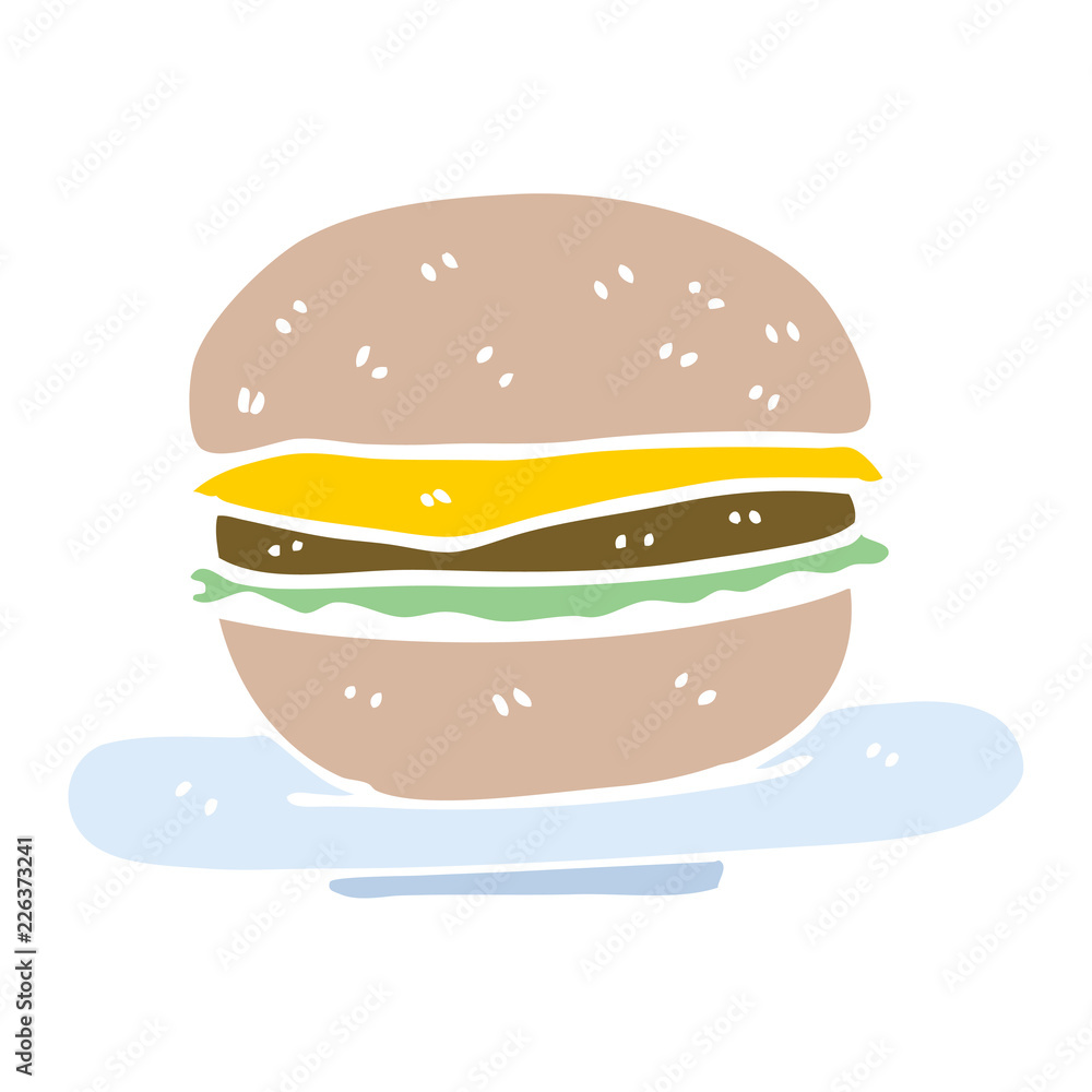 flat color illustration cartoon burger