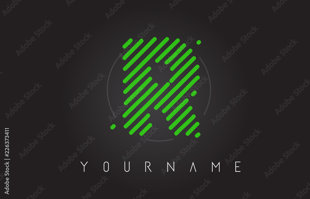 R Letter Logo Design with Neon Green Lines R Letter Logo Design with Neon Green Lines