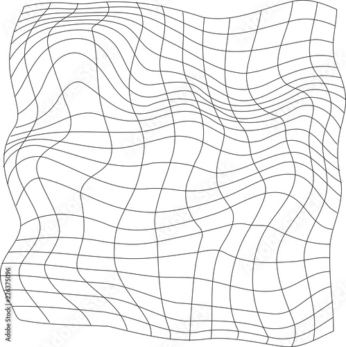 Geometric background with a waving grid and a distortion in the form of blowing. Vector illustration