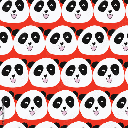 Panda bear seamless vector repeat pattern. Cute animal illustration on red background for girls and boys. For fabric  paper  kids room decor  wallpaper  school  nursery  baby shower  card  birthday