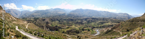 panorama of valley of colca canyon peru with inca terraces
