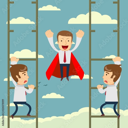 Up the career ladder . Staircase Rests Against Blue Sky. Development motivation Career Growth Concept. Stock flat vector illustration.