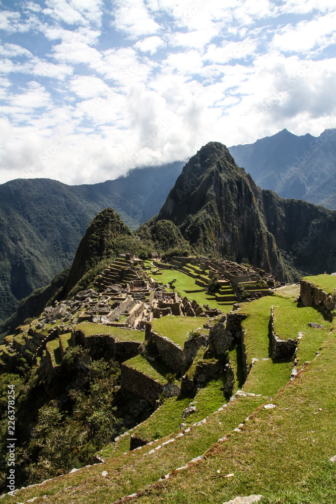 machu picchu peru different perspective with inca terrace in foreground and montana wayna picchu in background