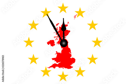 Brexit Englandkarte mit Europasternen Kreis und Uhr