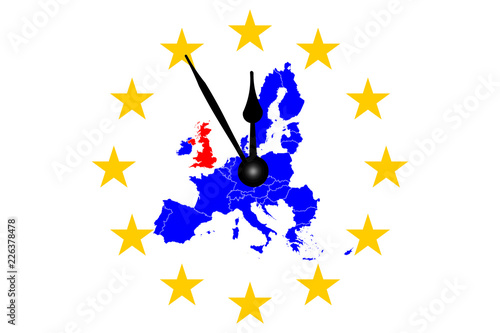 Brexit Europakarte mit Europasternen Kreis und Uhr
