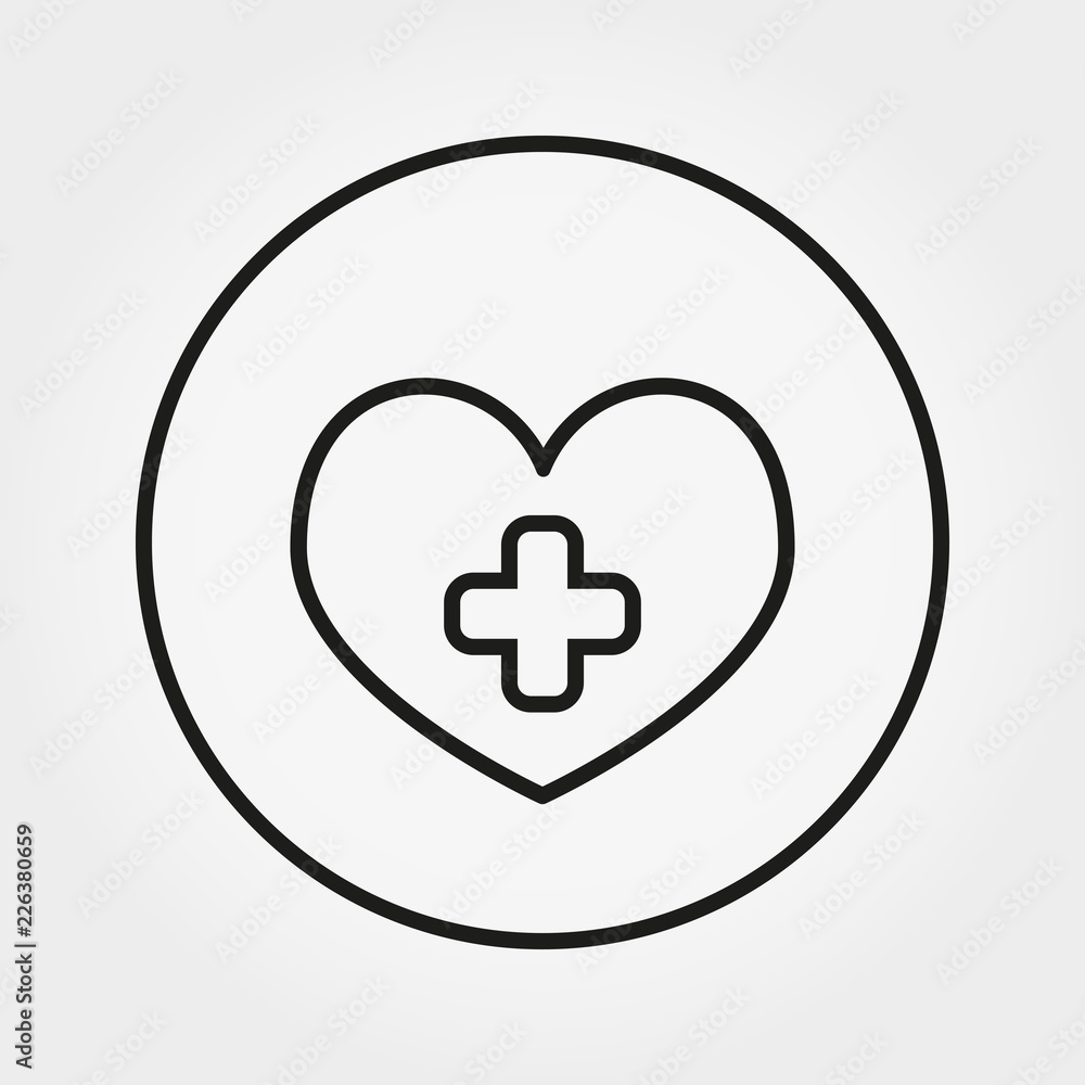 Heart with cross. Icon. Vector. Editable Thin line. Heart with cross. Icon. Vector. Editable Thin line.