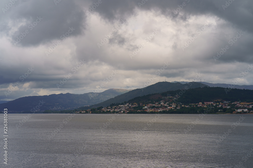 River Minya at the cloudy day. Landscape of the northern Portugal