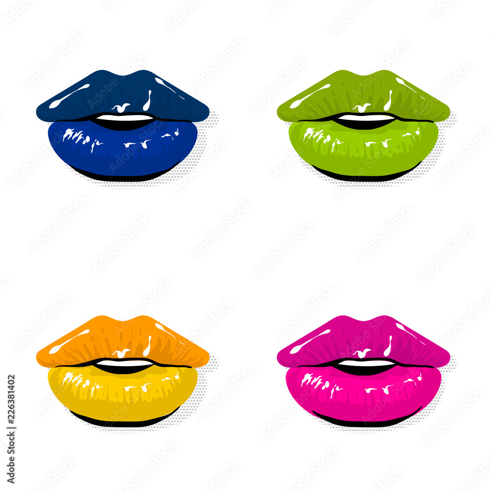 Open mouth woman lips togue pop art style