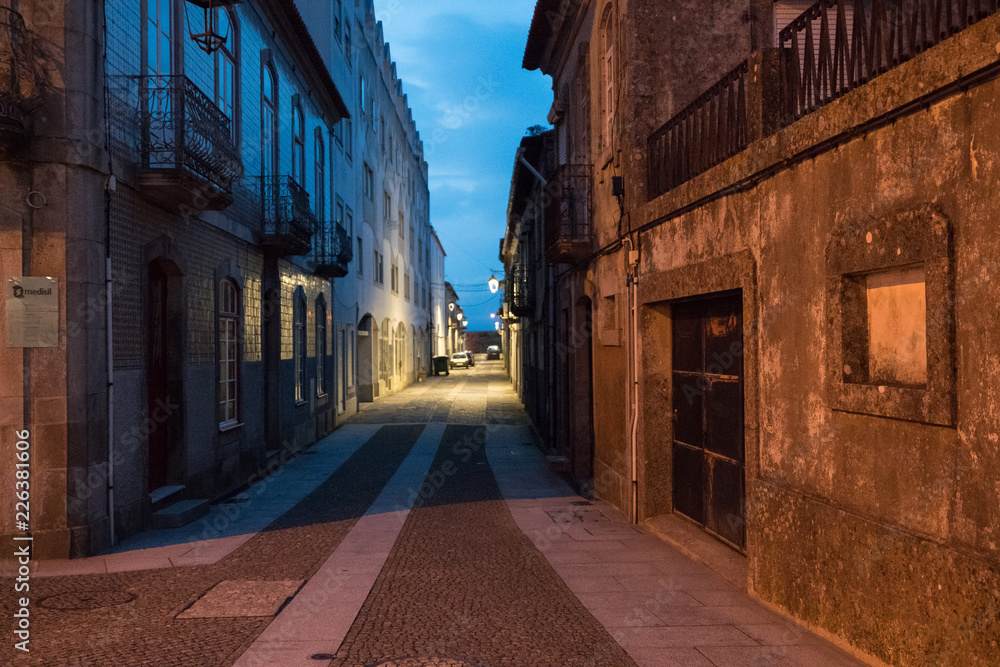 European town at night. Caminha, northern Portugal