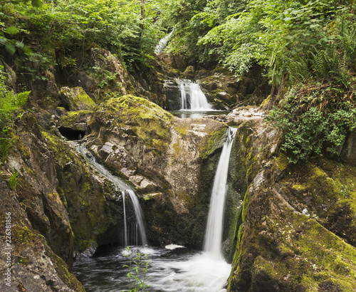 Ingleton waterfalls in North Yorkshire, UK with longer exposure to blur water.