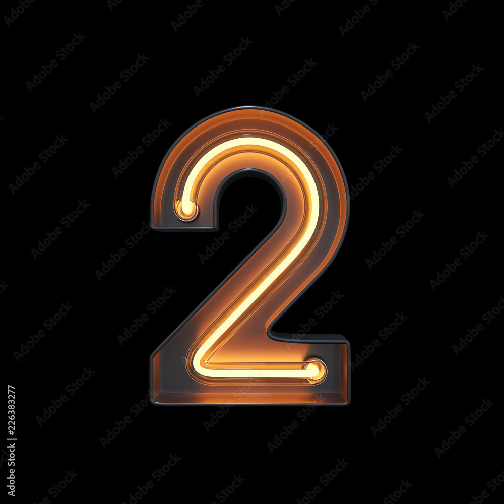 Number 2, Alphabet made from Neon Light with clipping path. 3D illustration Number 2, Alphabet made from Neon Light with clipping path. 3D illustration