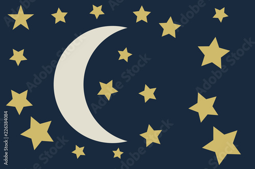 Cielo de noche con luna y estrella. 