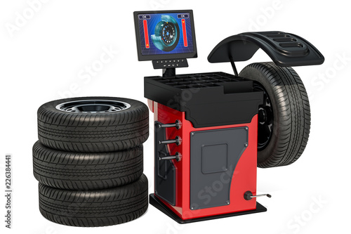 Slika na platnu Wheel Balancing Machine with car wheels, 3d rendering