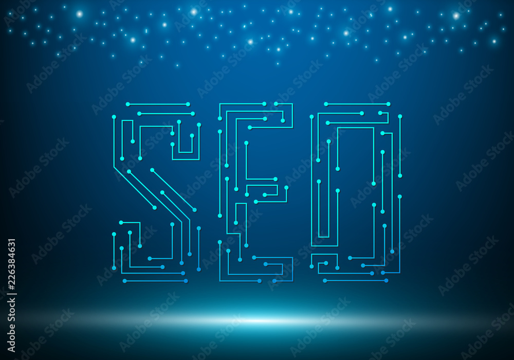 Writing the word SEO by using network connection points Writing the word SEO by using network connection points