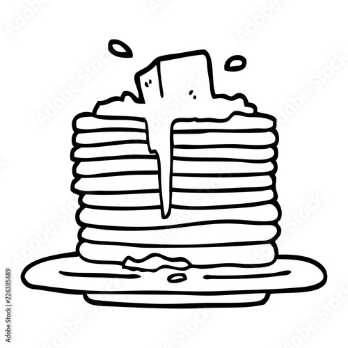 black and white cartoon butter melting on pancakes