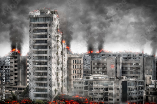 Foto Apocalyptic cityscape. Digital illustration
