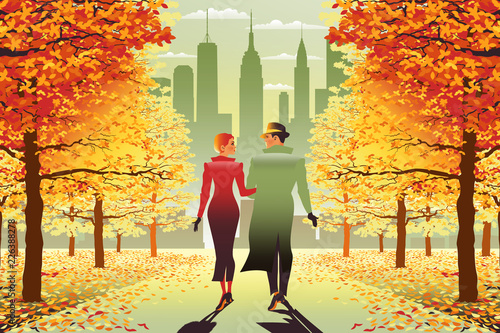 Loving couple in New York Central Park in the fall