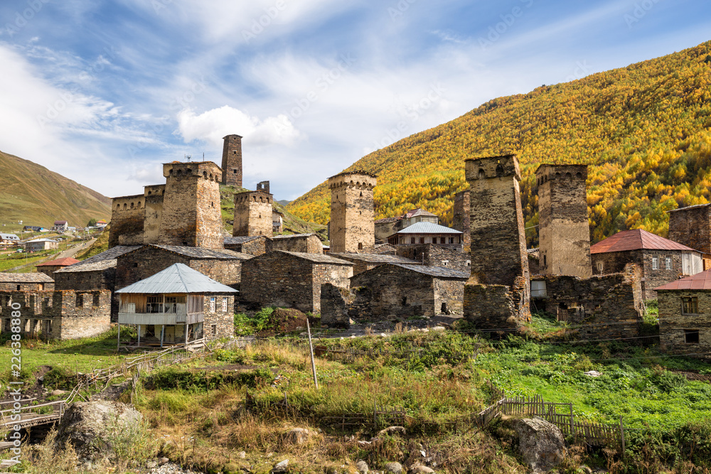 Ushguli village and typical defensive towers, Upper Svaneti, Georgia