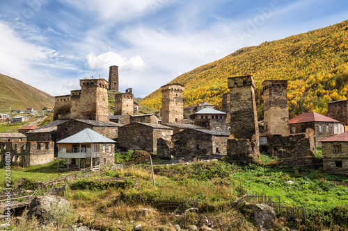 Ushguli village and typical defensive towers, Upper Svaneti, Georgia