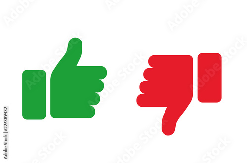 Thumbs up and thumbs down. Flat style - stock vector.