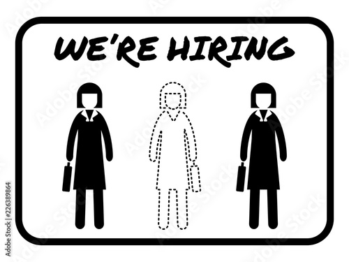 Vacancy announcement banner Job advertisement Open vacancy sign Search for employee vector illustration with bisinessmen and vacant place