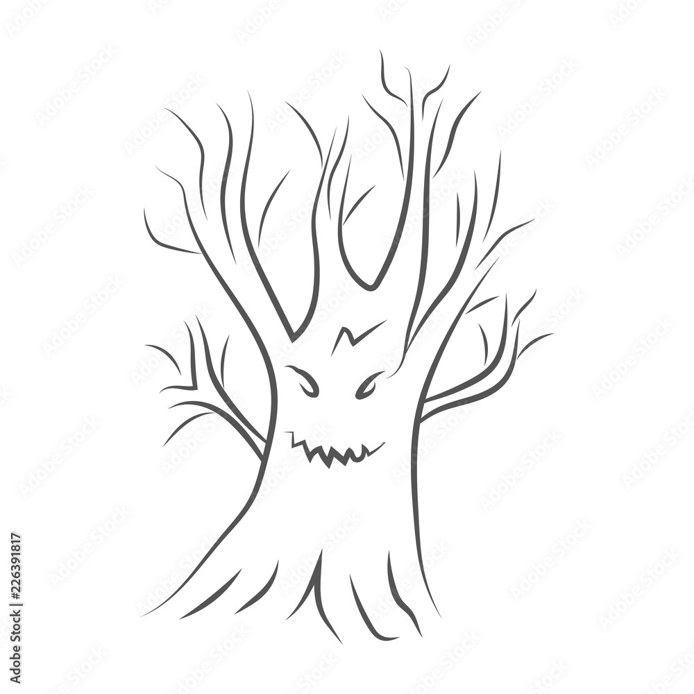 Fototapeta premium Icon of a scary tree for Halloween. Vector illustration on white background