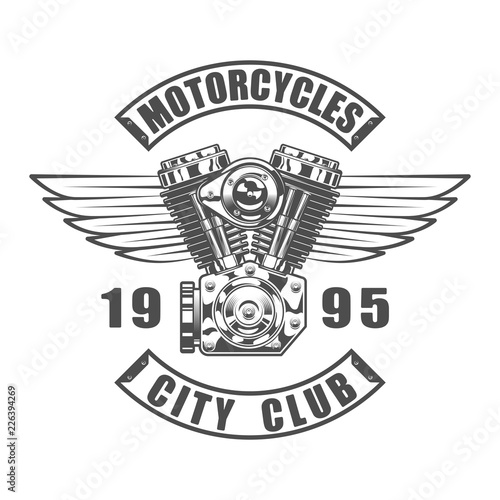 Vintage motorcycle club emblem in monochrome style isolated vector illustration