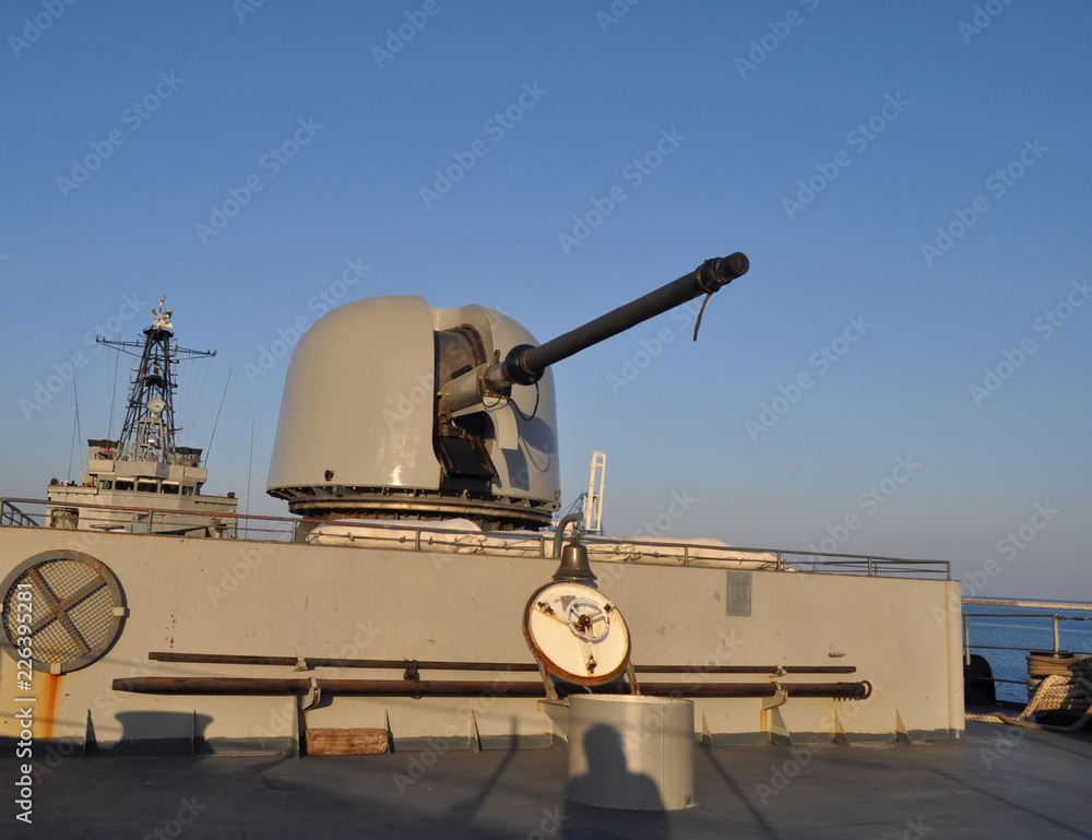 The beautiful warship on sea.