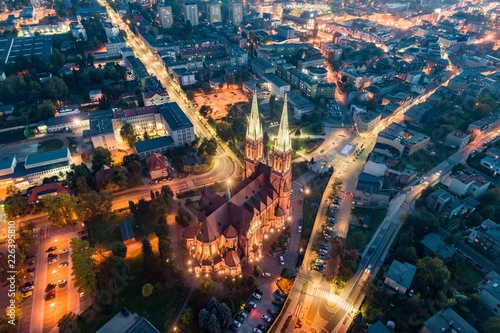 Aerial drone view on Basilica and city center in Rybnik. © Daniel Jędzura