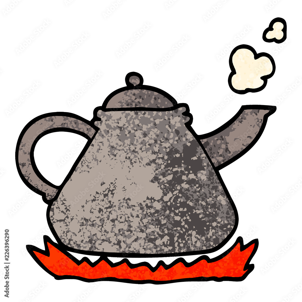 Obraz premium grunge textured illustration cartoon kettle on stove