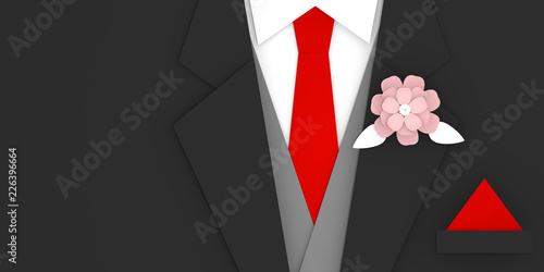 Black groom suit close up 3D illustration copy space