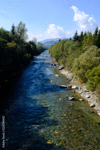 View over river Gail in direction West near St. Daniel, Carinthia, Austria