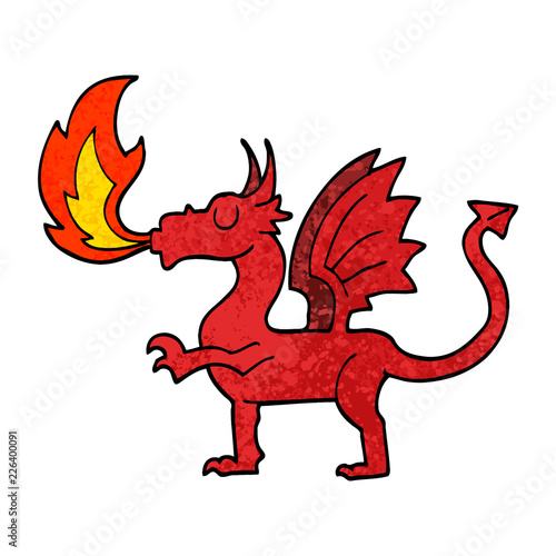 grunge textured illustration cartoon red dragon