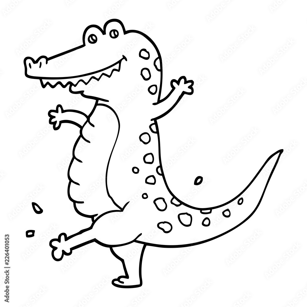 black and white cartoon dancing crocodile Stock Vector | Adobe Stock